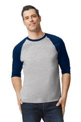 Gildan® Heavy Cotton™ 3/4-Sleeve Raglan T-Shirt - Sport Grey Trim Navy - 2XL